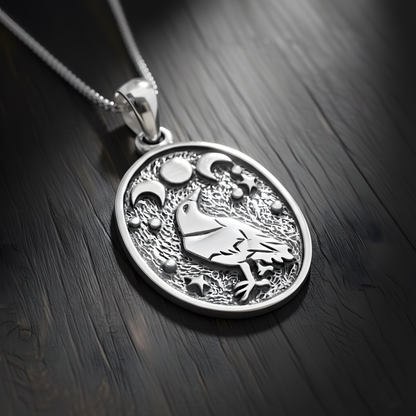 Silver Raven Moon Pendant