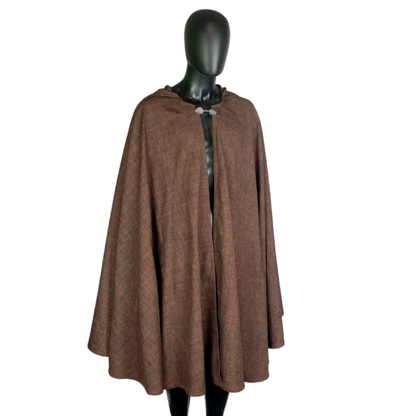 Dark Brown Full Circle Cloak with Hood and Pockets