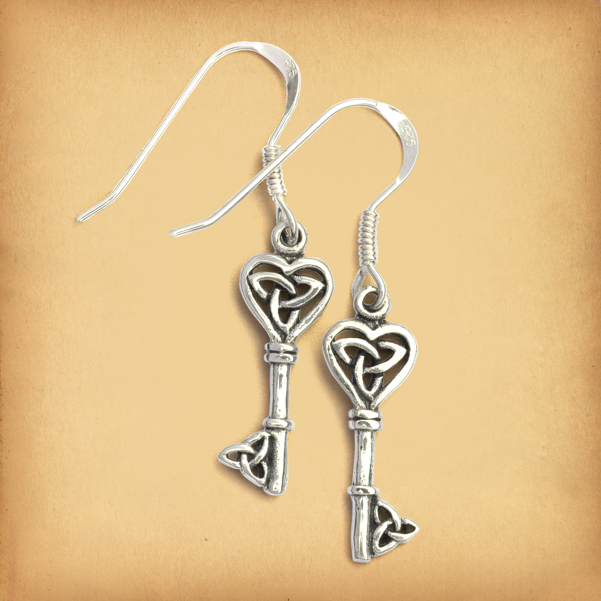 Silver Celtic Key Earrings