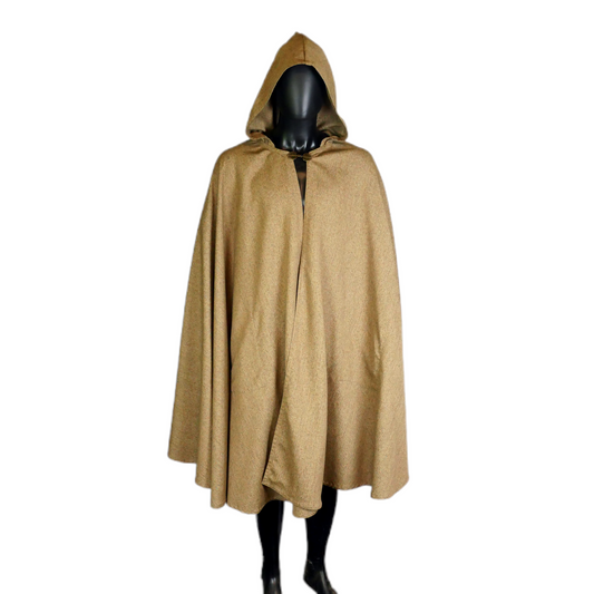 Light Brown Full Circle Cloak with Hood and Pockets