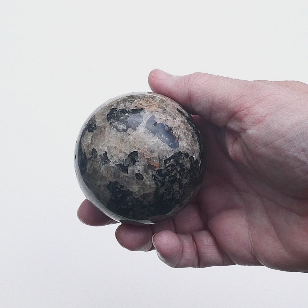 Polished Black and Smoky Taupe Granite Sphere