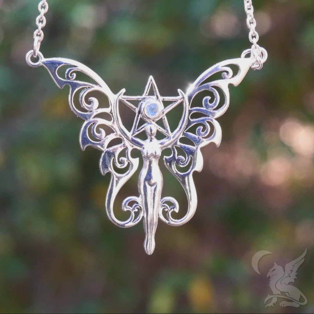 Sterling Silver Faerie Pentacle Necklace – Moonstone Fairy