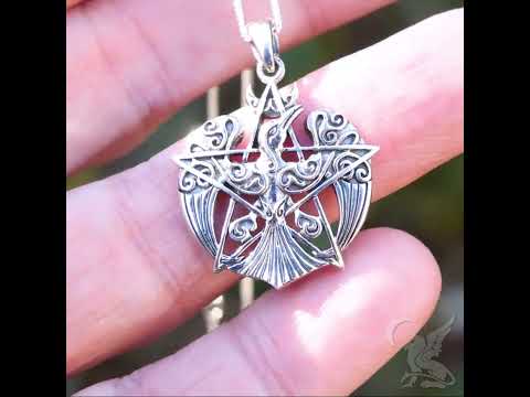 Silver Crescent Raven Pendant