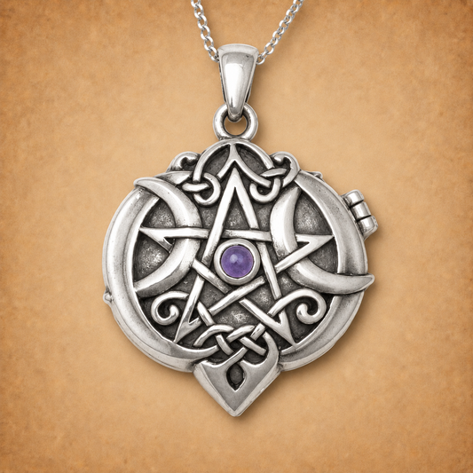 Silver Amethyst Heart Pentacle Locket