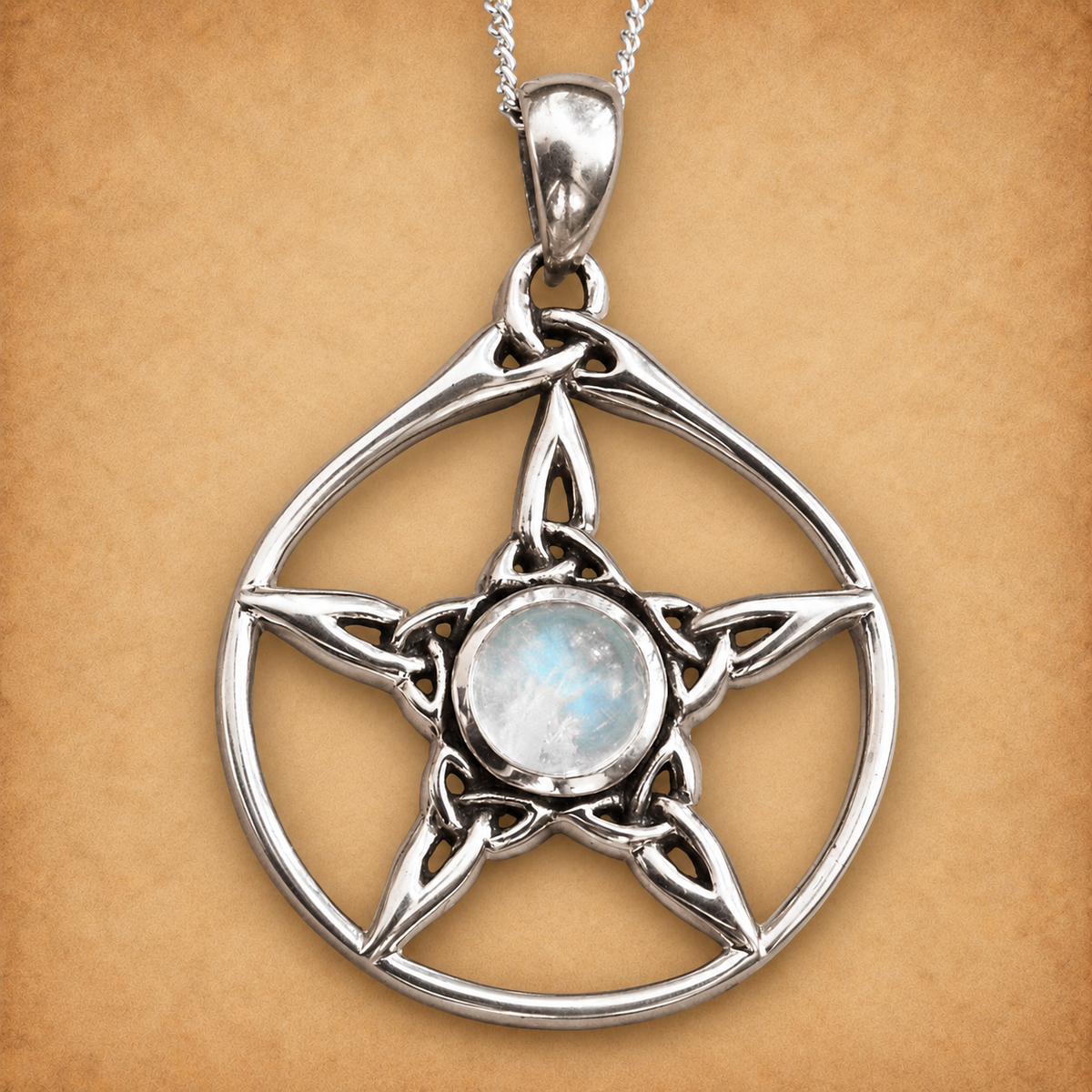 Silver Moonstone Triquetra Pentacle Pendant