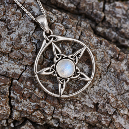 Silver Moonstone Triquetra Pentacle Pendant