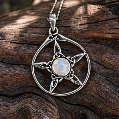 Silver Moonstone Triquetra Pentacle Pendant