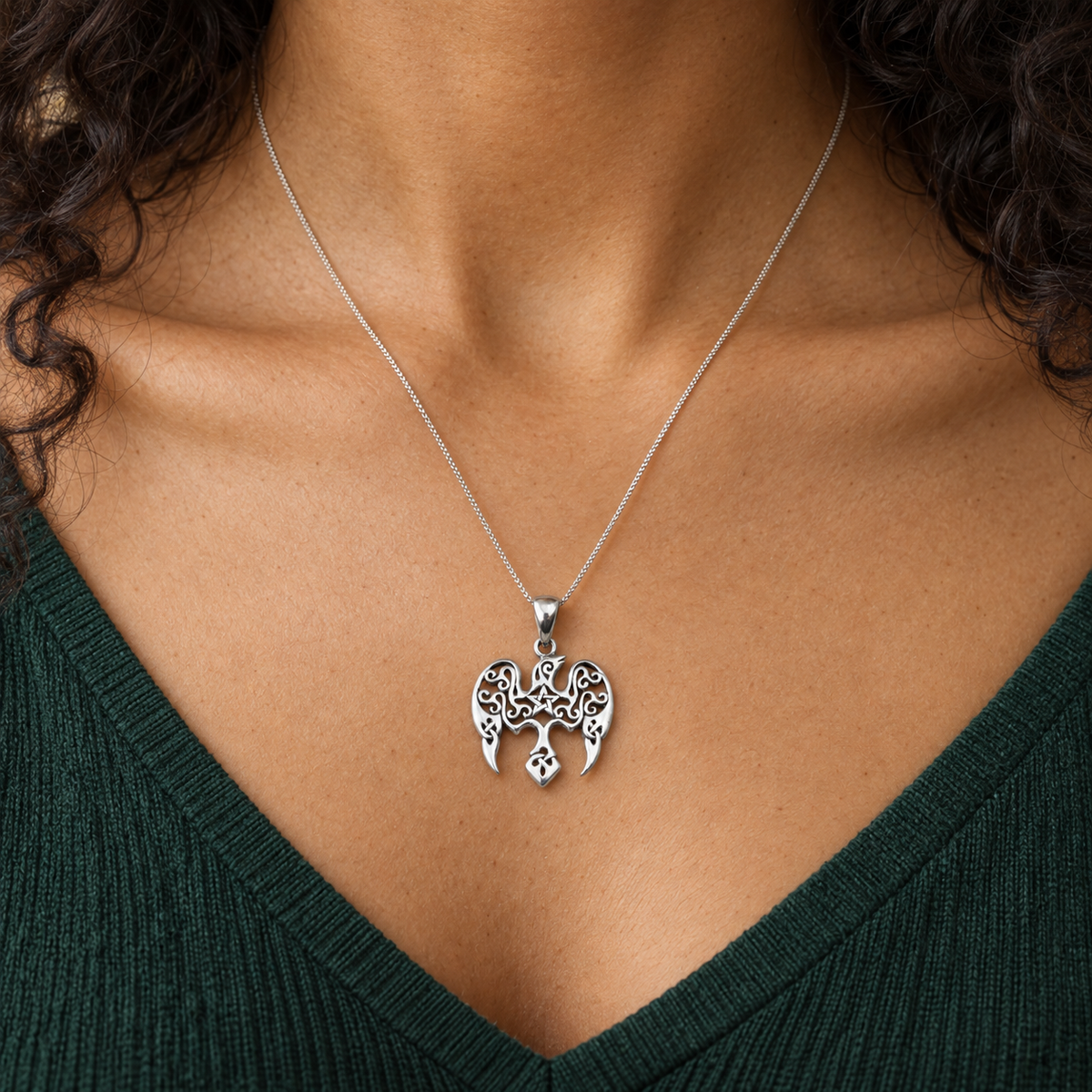 Silver Star Raven Pendant