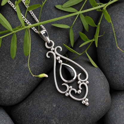 Silver Filigree Onyx Pendant