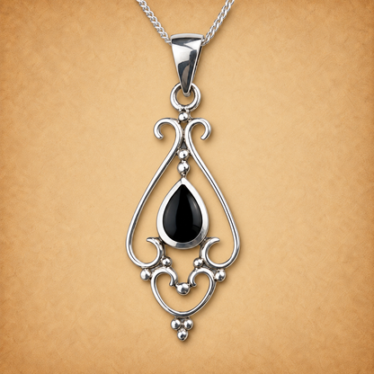 Silver Filigree Onyx Pendant