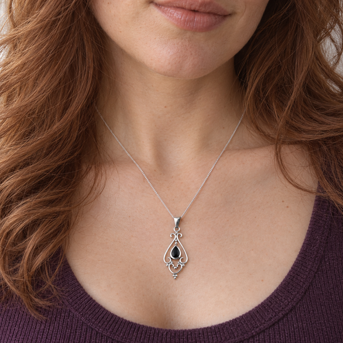 Silver Filigree Onyx Pendant