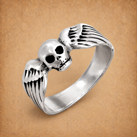 Silver Winged Skull Ring