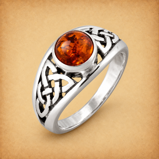 Silver Celtic Amber Ring