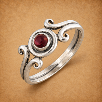 Silver Garnet Scroll Ring