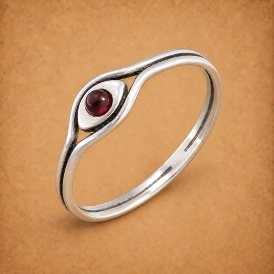 Silver Garnet Eye Ring