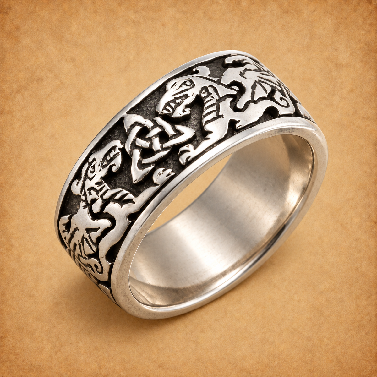 Silver Celtic Dragons Ring