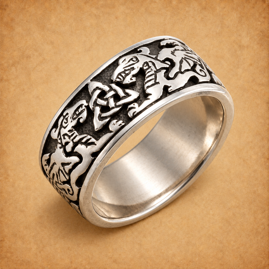 Silver Celtic Dragons Ring