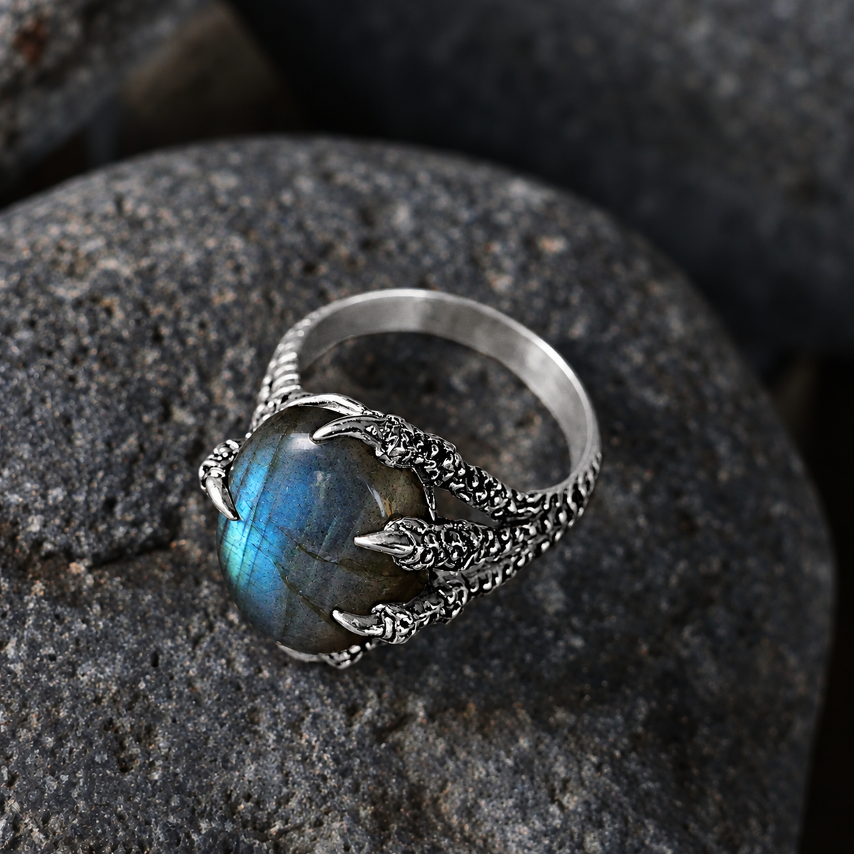 Silver Labradorite Dragon's Claw Ring