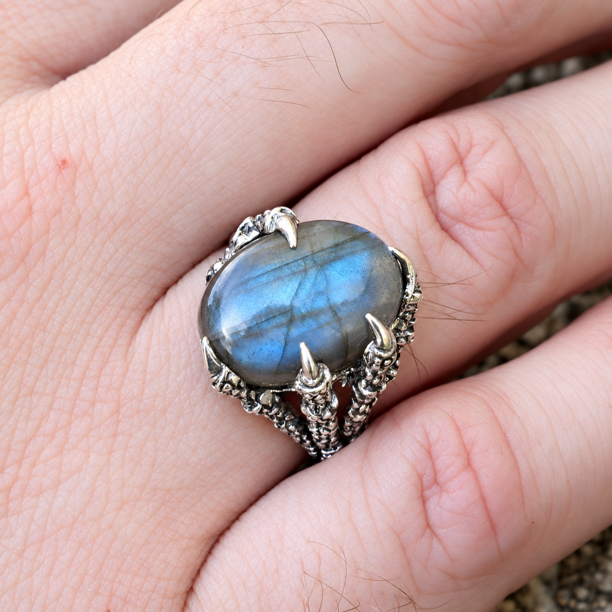 Silver Labradorite Dragon's Claw Ring