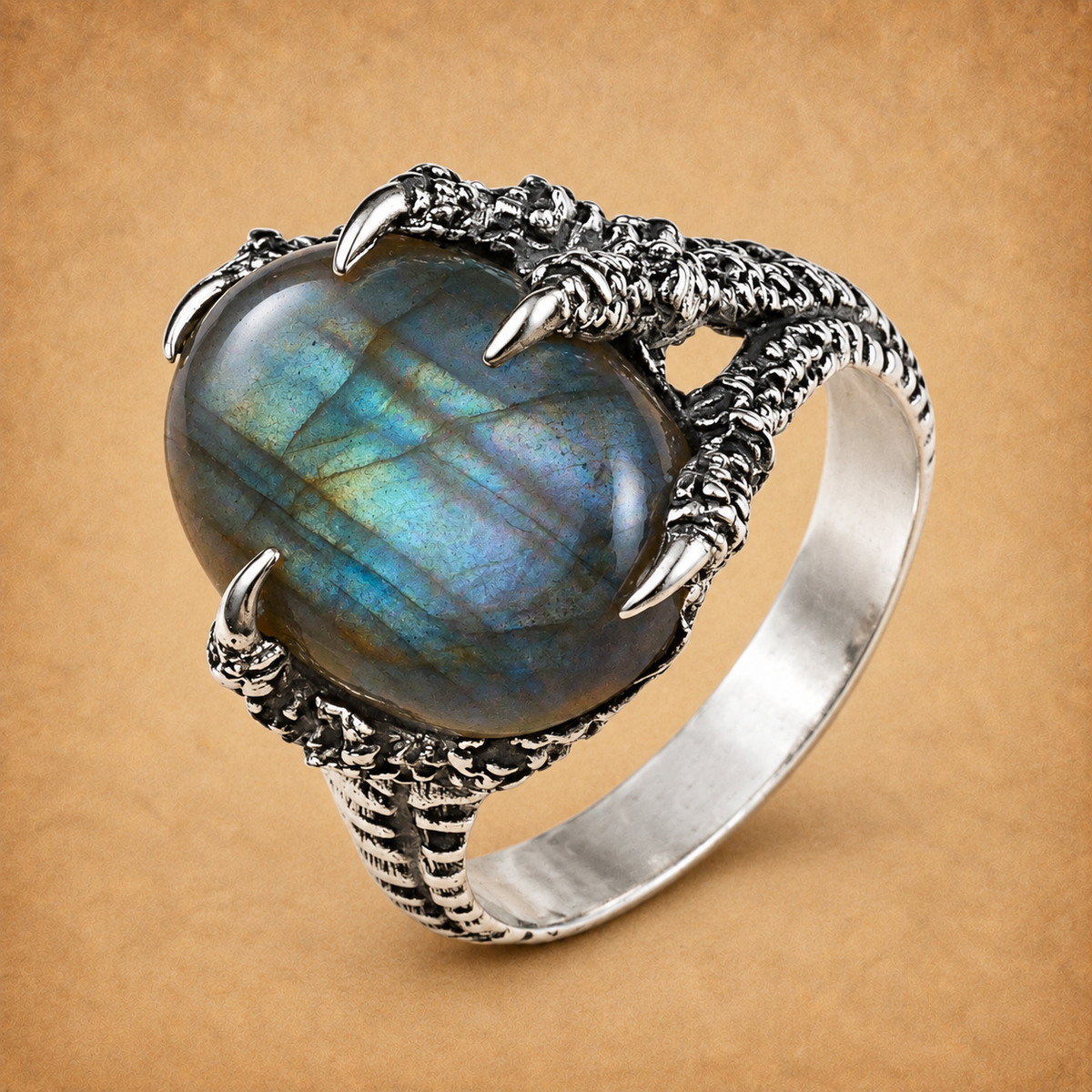 Silver Labradorite Dragon's Claw Ring