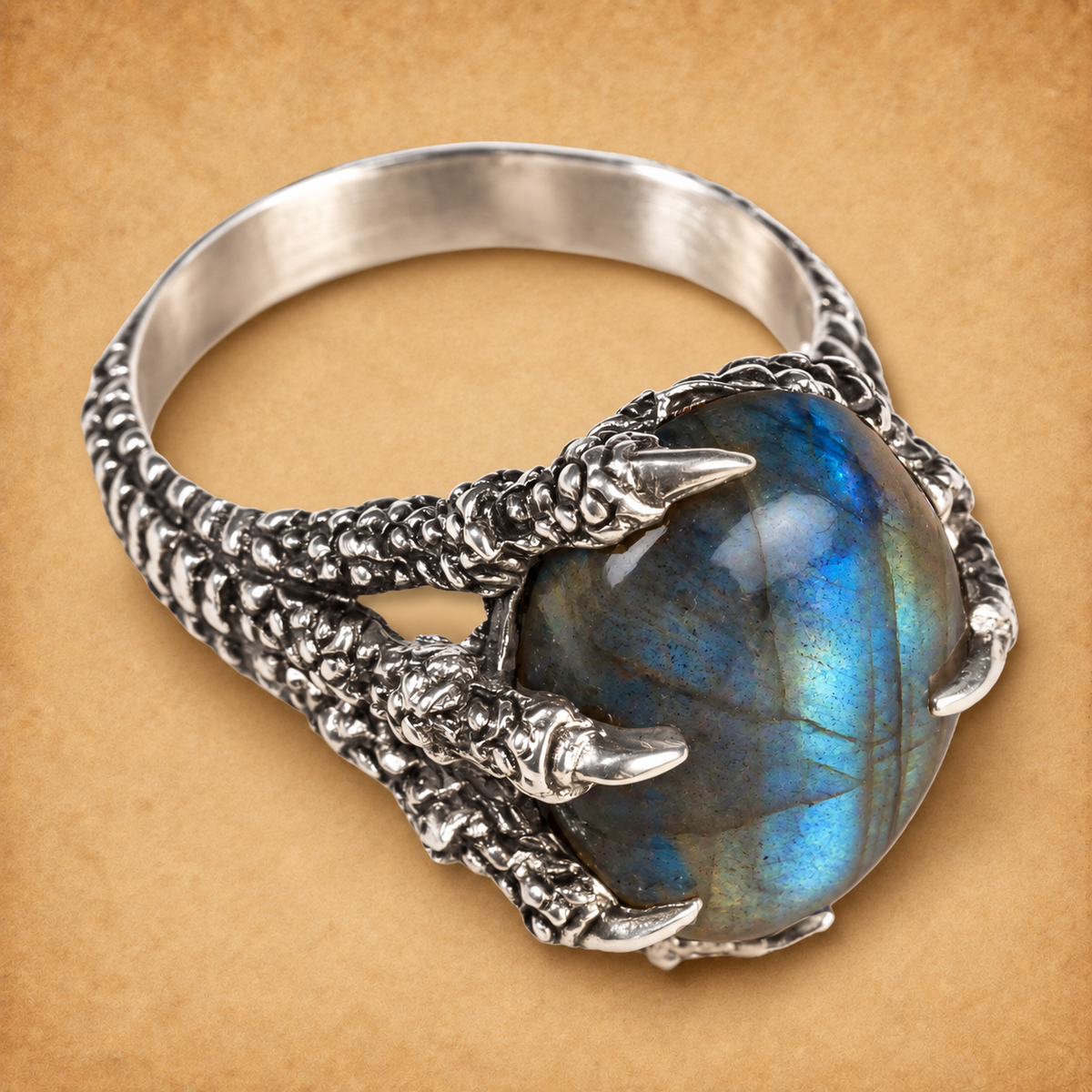Silver Labradorite Dragon's Claw Ring