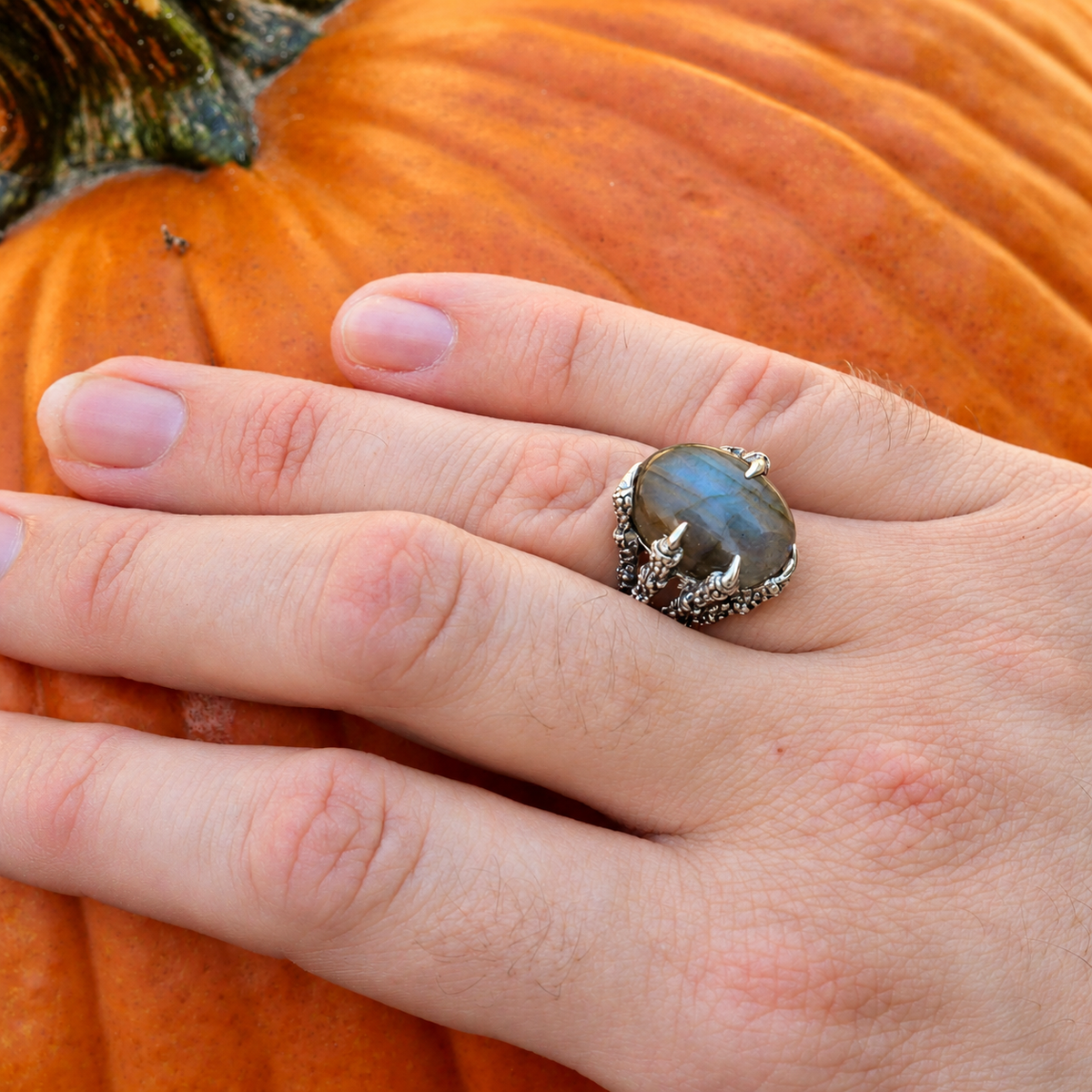 Silver Labradorite Dragon's Claw Ring